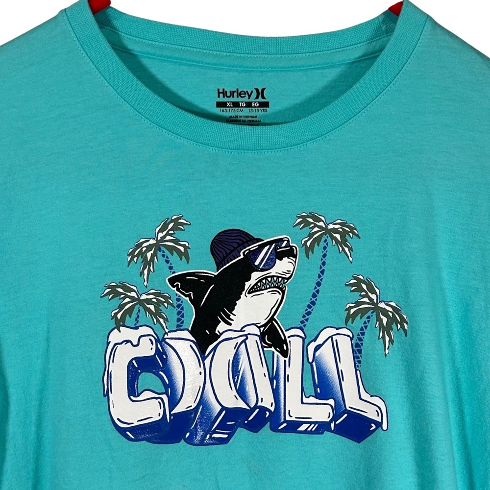 Hurley Kids XL Teal Long Sleeve Shark Graphic Cool T-Shirt